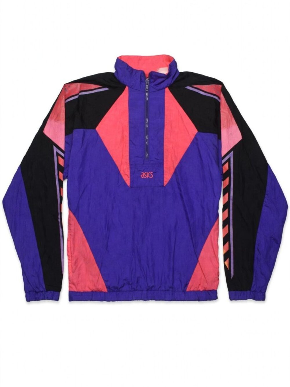 Asics Vintage 90s Colorblock Windbreaker Pullover Half-Zip Purple Black Pink